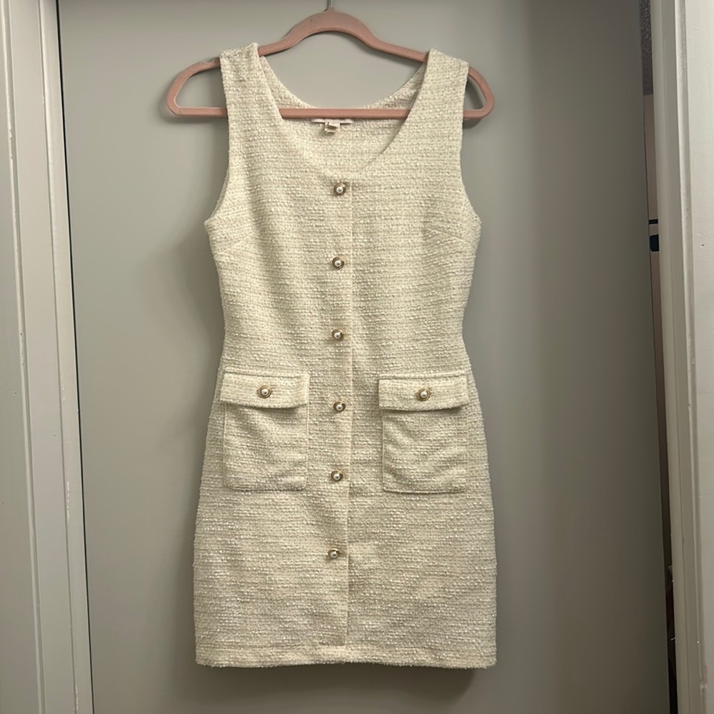 Tweed cream Pearl mini dress